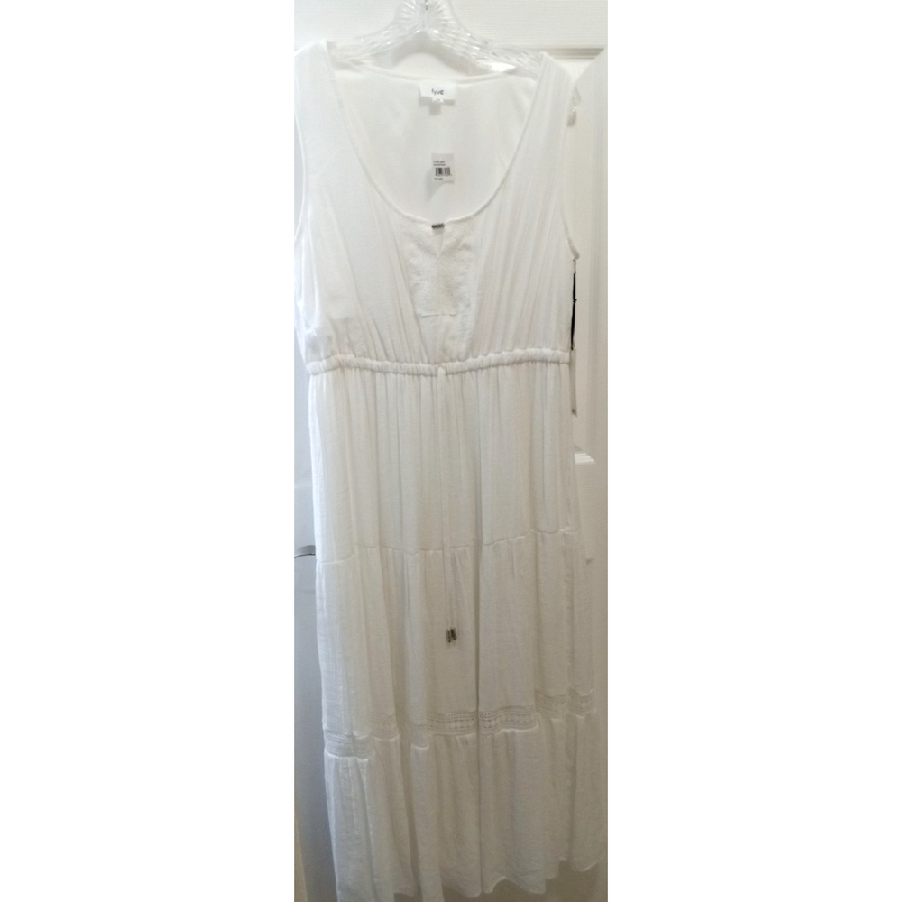 Fyve Womens Sleeveless Maxi Dress Sz 1X Tiered White Cottagecore Boho PeasantNWT